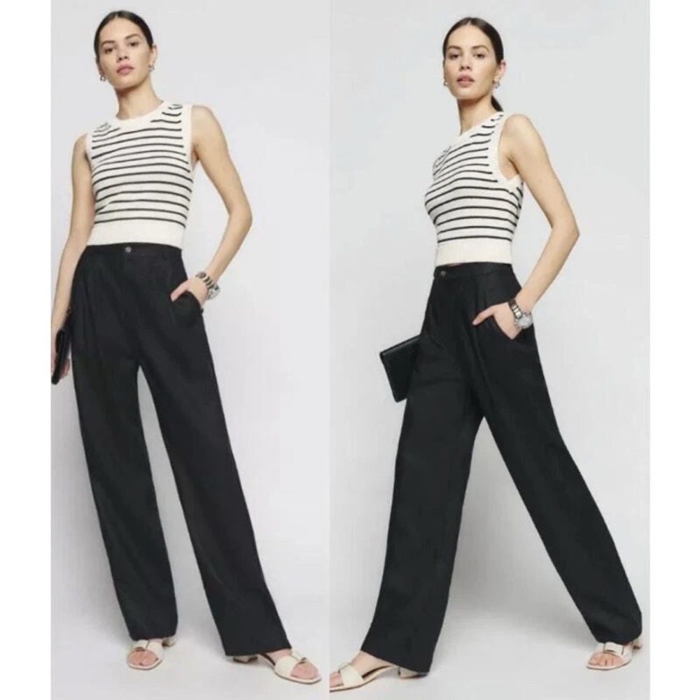 Reformation Mason High Waisted Pleated Wide Leg Trouser Pants Black
